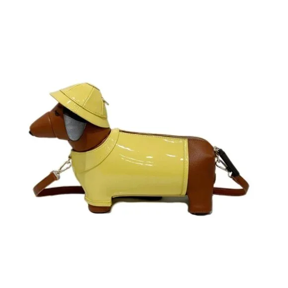 Novelty Dachshund Weiner Dog Crossbody Purse Yellow Raincoat Hat - Picture 7 of 7